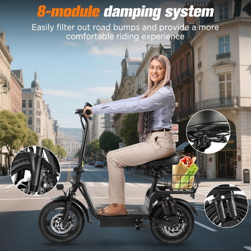 INSDRGN C14 Electric Scooter for Adults with Seat – High-Performance, Foldable E-Scooter with 900W Peak Power, 20MPH, 28-Mile Range, and Dual Disc Brakes,High Strength Frame,330lbs Max Load - Black