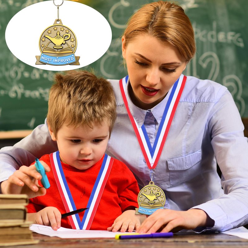 Loetere 20 Pcs Academic Excellence Medals Bulk 2.4 inch Reading Gold Medals with Neck Ribbons Metal Trophy Award Prize Gifts for Adult Book Lover Competitions Party(Most Improved)