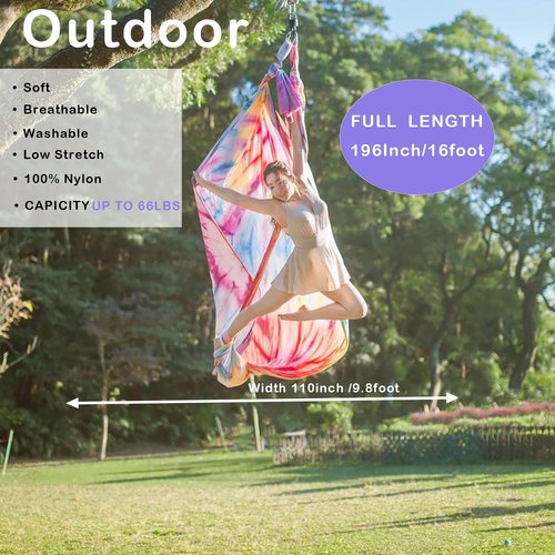 F.Life Aerial Yoga Hammock 5.5 yards Premium Aerial Silk Fabric Yoga Swing for Antigravity Yoga Inversion Include Daisy Chain,Carabiner and Pose Guide (Mandala)