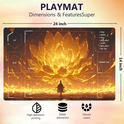 Zacknoble Premium for Magic The Gathering playmat - 24x14 TCG playmat with Storage Bag & 16-Piece dice Set, Perfect MTG mat for Card Games (Fire Lotus)