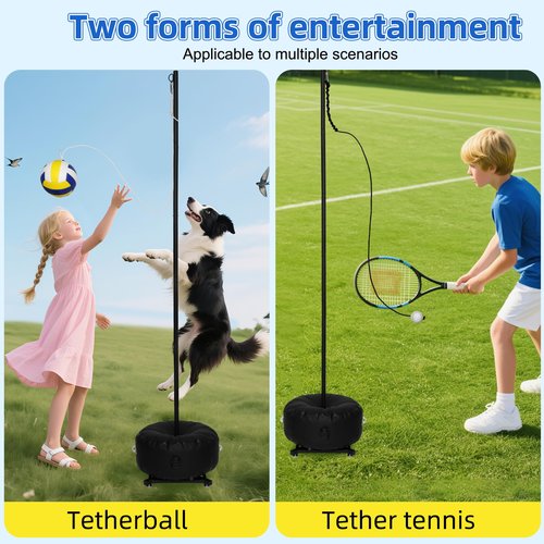 wolfwo Upgrade Heavy Duty Tetherball Set, Tetherball Ball and Rope and Pole, Adjustable Height and Portable Tetherball Set with Base for Outdoor, Playground and Backyard, Fun for Kids and Adults