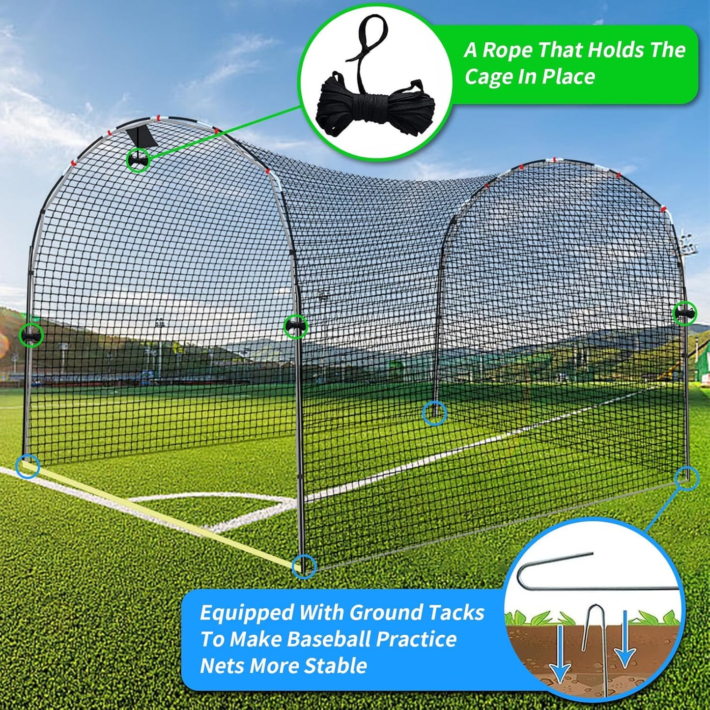 13×10×8FT Baseball Softball Batting Cage, Black Portable Batting Cages for Backyard Outdoor Pitching Practice Net,Baseball Batting Practice Net, Indoor Training Cage with Ground Frame