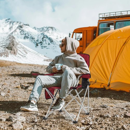 Elevon Folding Camping Chairs, Portable Outdoor Beach Chair for Adults with Carry Bag & Cup Holder, Foldable Lawn Chair with Mesh Backrest for Camp Fishing Hiking Travel Picnic Sports, Burgundy