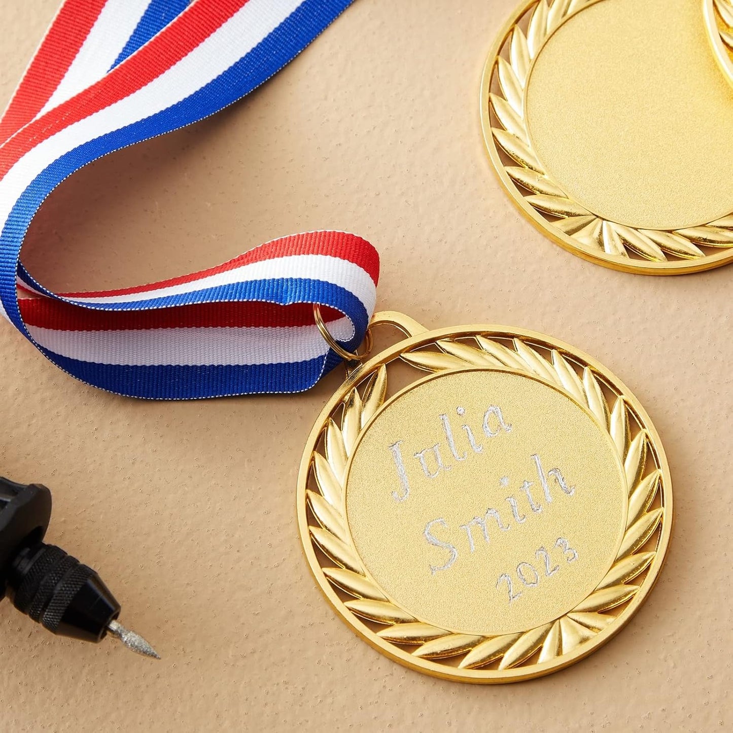 Juvale Medals for Awards - 12-Pack Gold 2.75-inch Medals with 15.5-inch Red/White/Blue Neck Straps - 1st Place Award & Participation Ribbons - Competition Ribbons for Kids