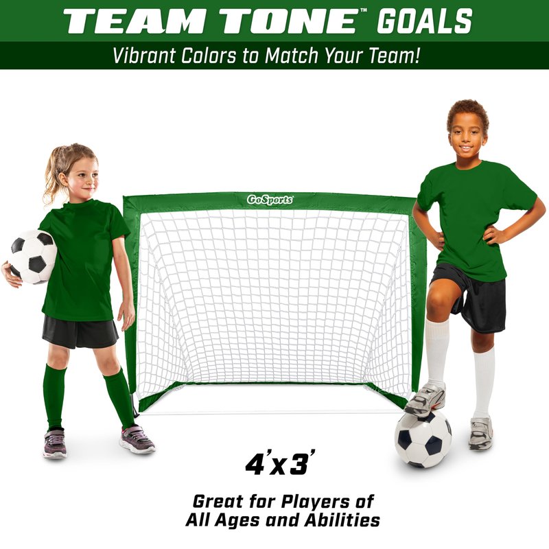 GoSports Team Tone 4 ft x 3 ft Portable Soccer Goal for Kids - Pop Up Net for Backyard - Dark Green