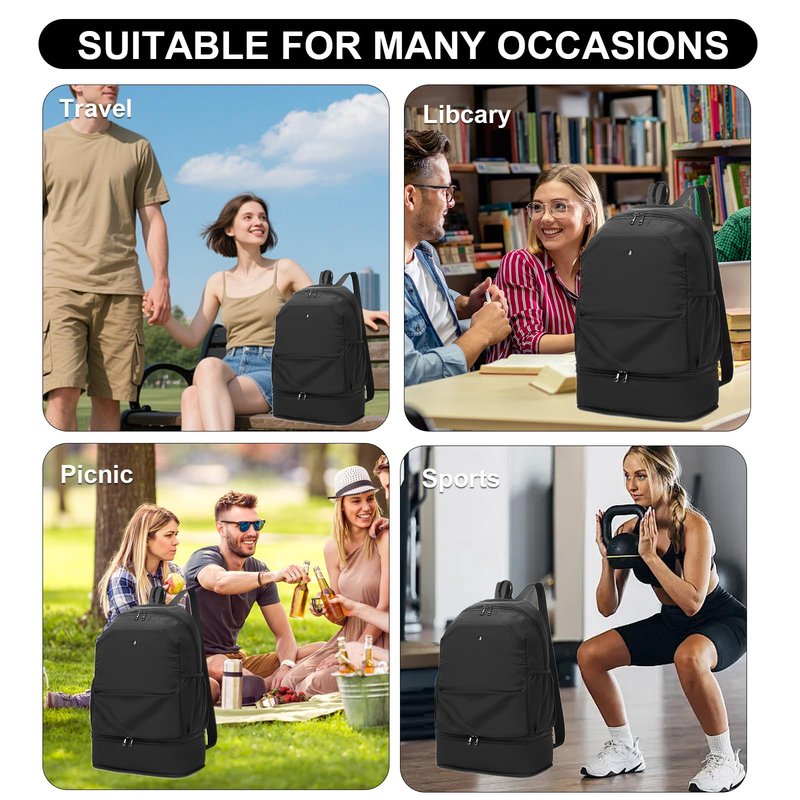 seyfocnia Gym Backpack,Small Gym Bag with Shoe Compartment Lightweight Expandable Travel Backpack Workout Sports Casual Daypack for Women or Men