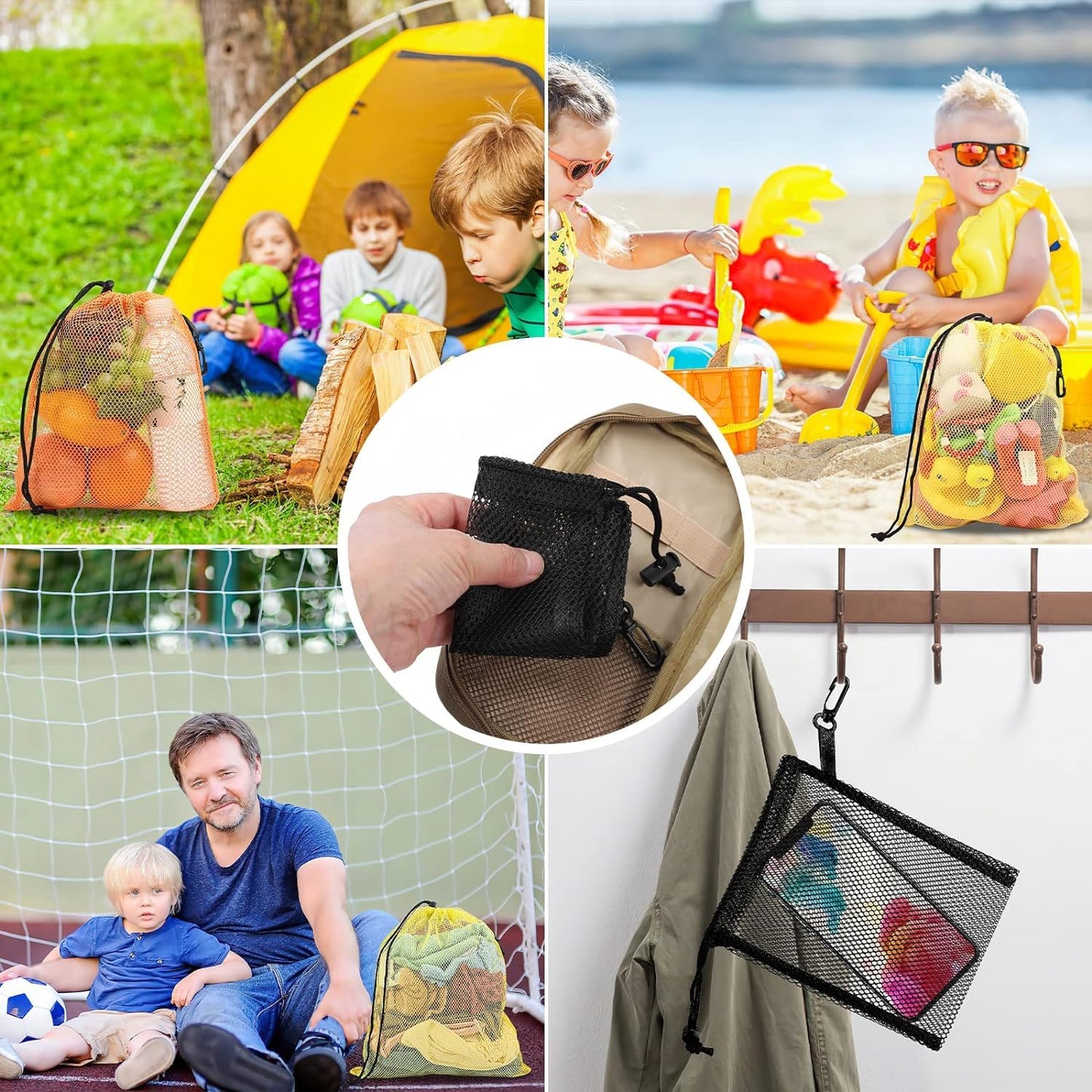 10PCS Mesh Drawstring Bags With Clips,5.9x7.9Inch Portable Nylon Storage Bags with Sliding Drawstring for toy, Sports Storage, Diving, Outdoor Activities Travel Kitchen