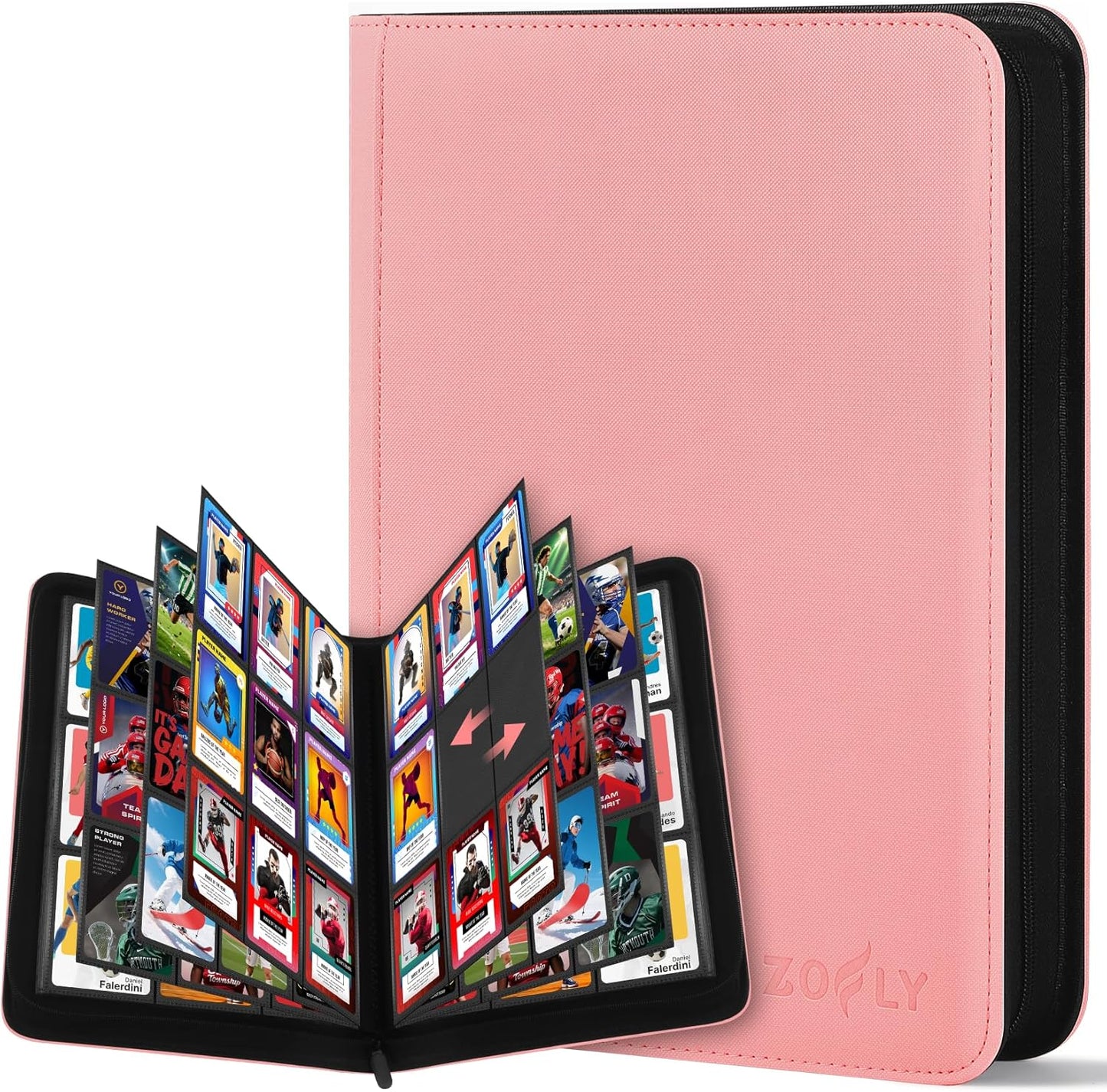 12 Pocket Card Binder, Zipper Trading Card Binder, 720 Large Capacity Side Loading Non-Ring Card Album, Double Sided Acid-Free Card Protector Binder, Card Collection for TCG, MTG, Sport Card, Pink
