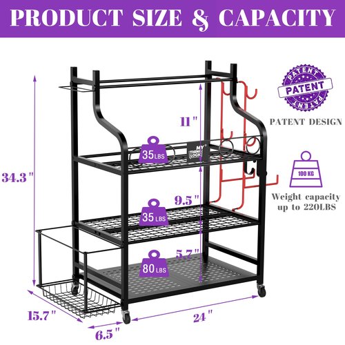 Mythinglogic Yoga Mat Storage Racks for Home, Gym Rack for Dumbbells Kettlebells Foam Roller, Yoga Strap and Resistance Bands, Workout Equipment Organizer With Hooks and Wheels
