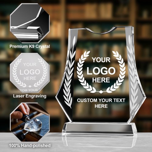 Emoragifou 8.27 x 5.9??Custom Crystal Trophy Award, Customized Engraved Crystal Award Plaque with Your Logo/Emblem/Text, Personalized Awards and Trophies for Sports, Corporate Events, Games Nights