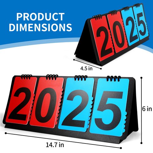 ShYeenei Manual Flip Scoreboard, Portable Multi-Sport Scoreboard Flipper with Detachable Numbers, 4-Digit Counter Score Keeper for Basketball/Baseball/Volleyball/Soccer