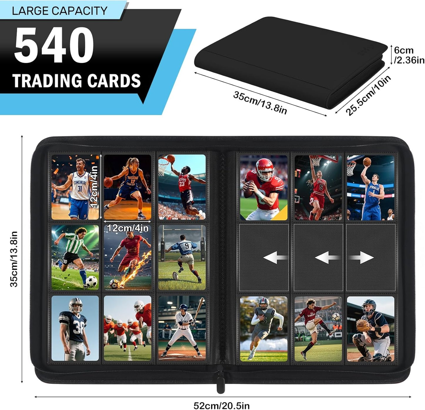 12 Pocket Card Binder, Zipper Trading Card Binder, 720 Large Capacity Side Loading Non-Ring Card Album, Double Sided Acid-Free Card Protector Binder, Card Collection for TCG, MTG, Sport Card, Pink