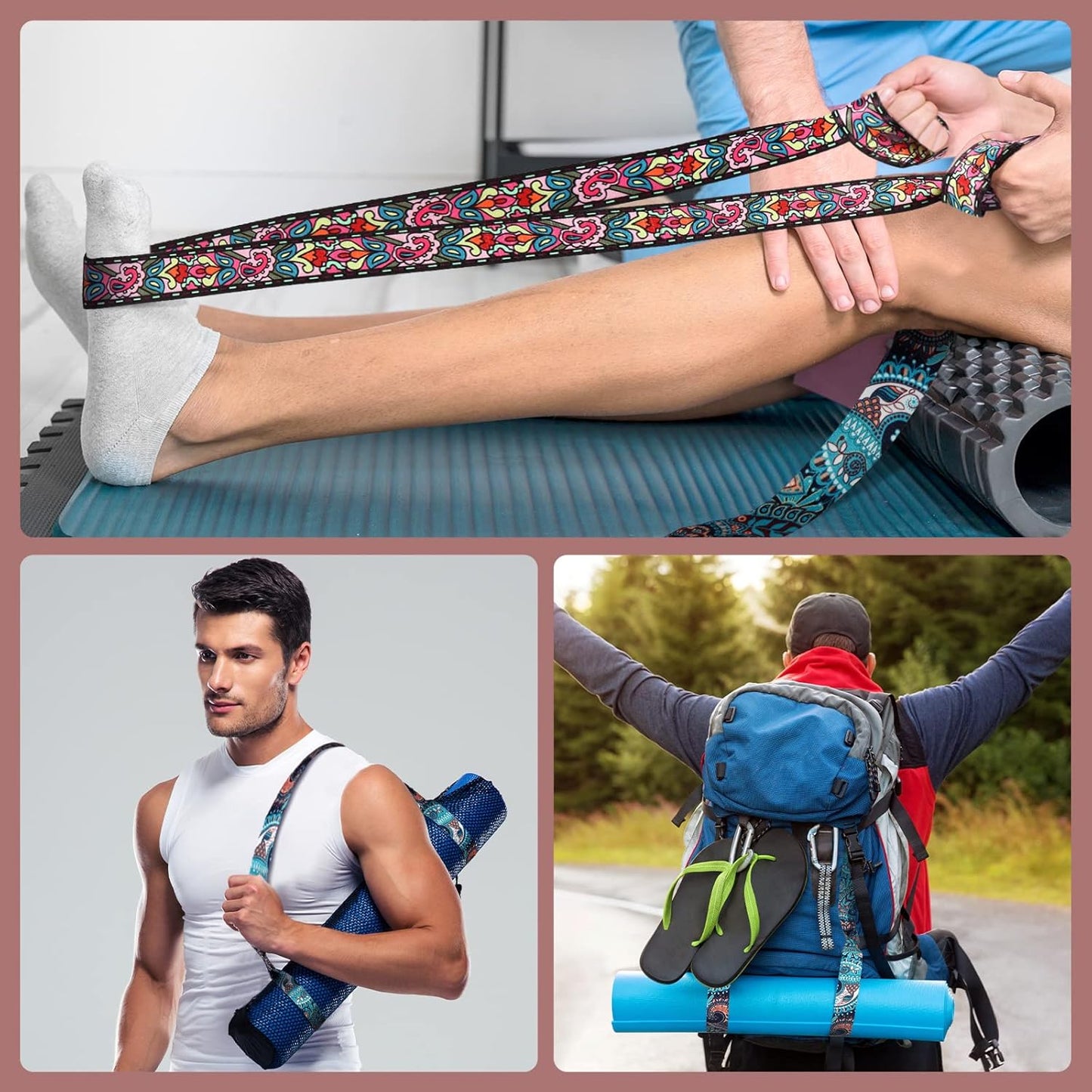 2 Pcs Yoga Mat Strap Sling Adjustable Thick Mat Carrier Stretching Strap Yoga Mat Sling Holder Women Stretching Band