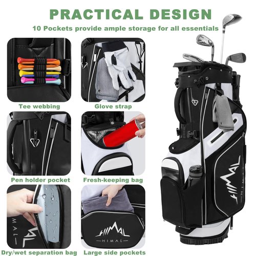 14-Way Golf Stand Bag,Premium Lightweight Golf Bag with Full-Length Dividers, Interchangeable PE-Padded Straps & Stabilizing Kickstand - Plush-Lined Top with Waterproof Cover