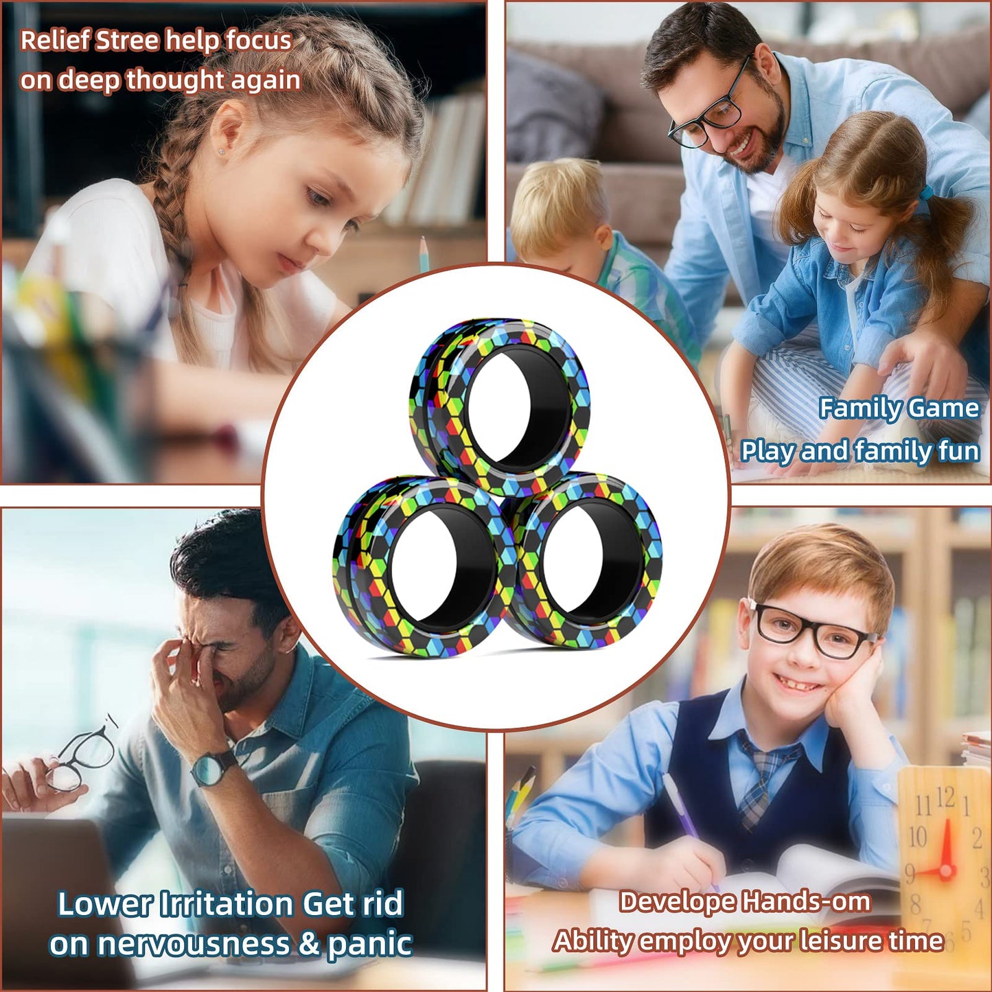 Magnetic Rings Fidget Toy Set, Idea ADHD Fidget Toys, Adult Fidget Magnets Spinner Rings for Anxiety Relief Therapy, Fidget Pack Great Gift for Adults Teens Kids Easter Basket Stuffers (3PCS)