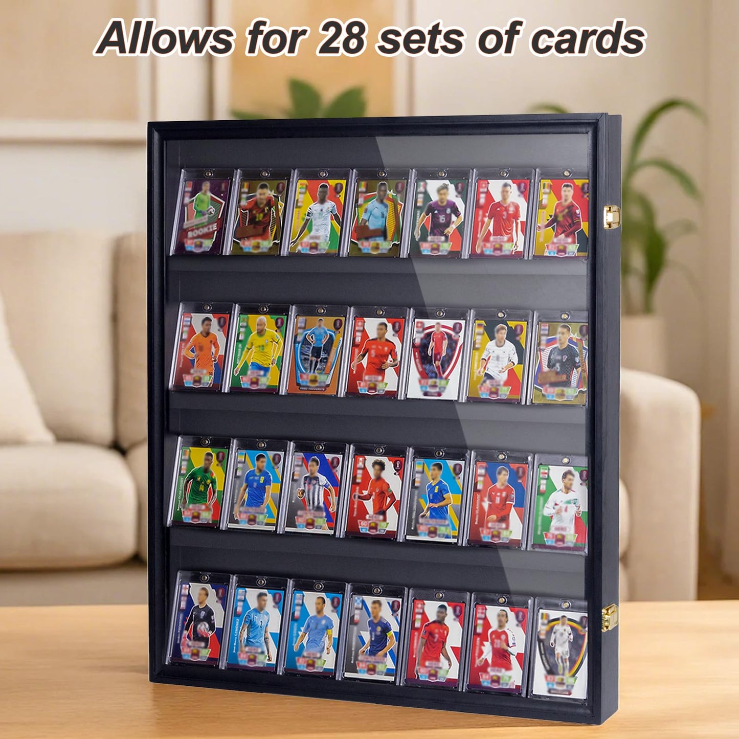 28 Graded Card Display Case,Wooden Wall Mount Football Card Display Case,Trading Card Display with UV Protection for Basketball Football Trading Cards Display Collectibles Souvenirs