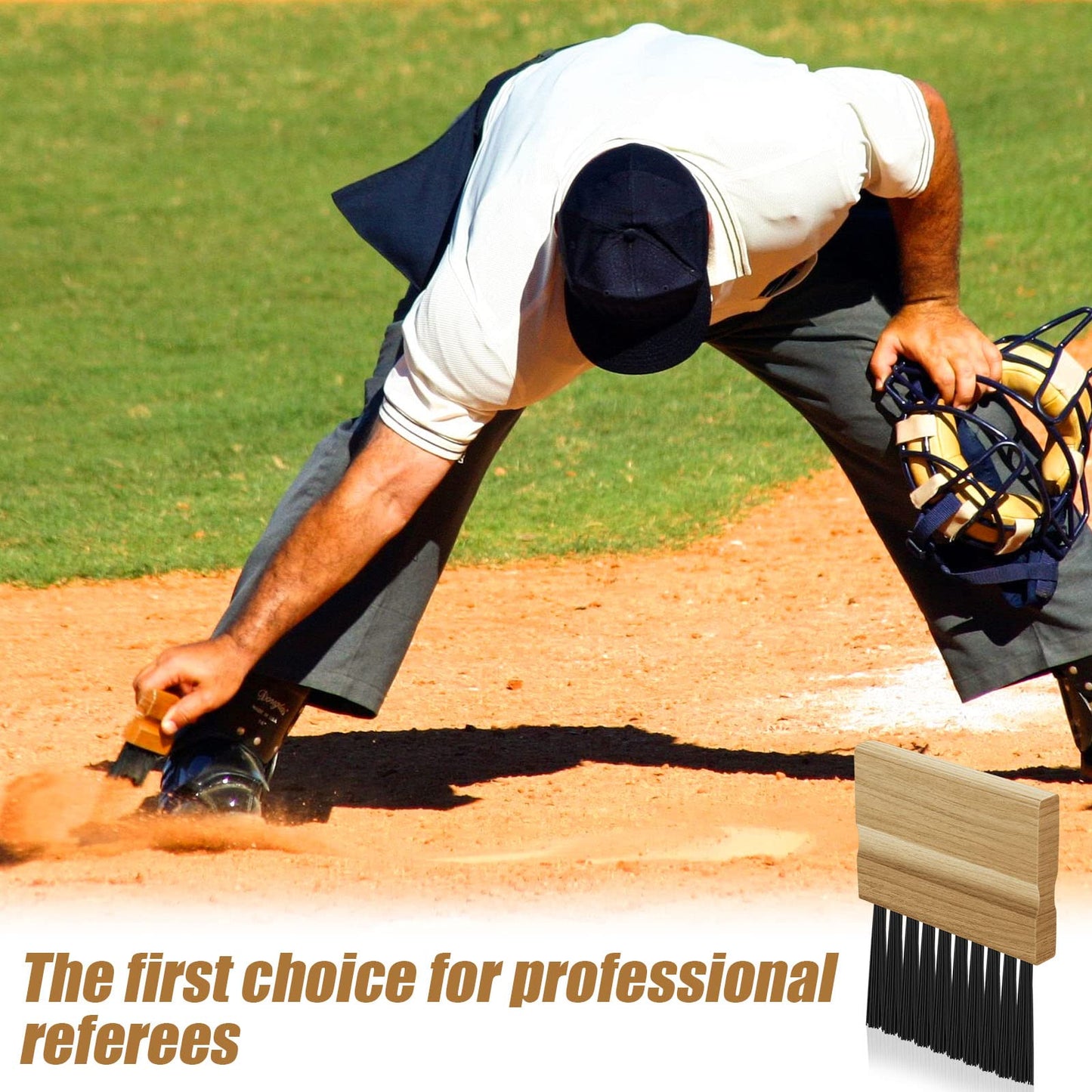 3 Pieces Umpire Brush with Wood Handle Softball Baseball Home Plate Brush for Umpire Equipment Kit, Black 4.33 x 3.15 x 0.39 Inches