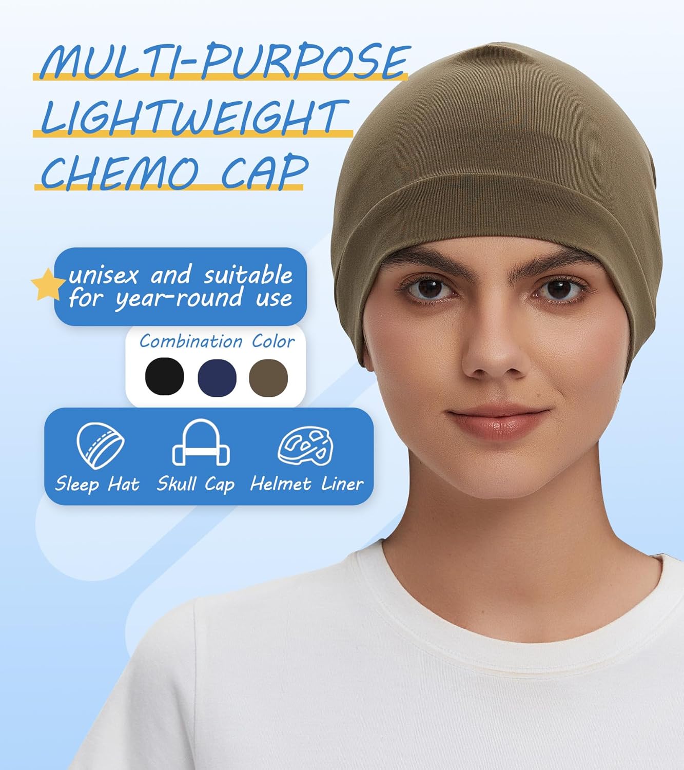 3 Pieces Cotton Skull Caps for Men Women Chemo Headwear Lightweight Beanie Sleeping Cap Helmet Liner
