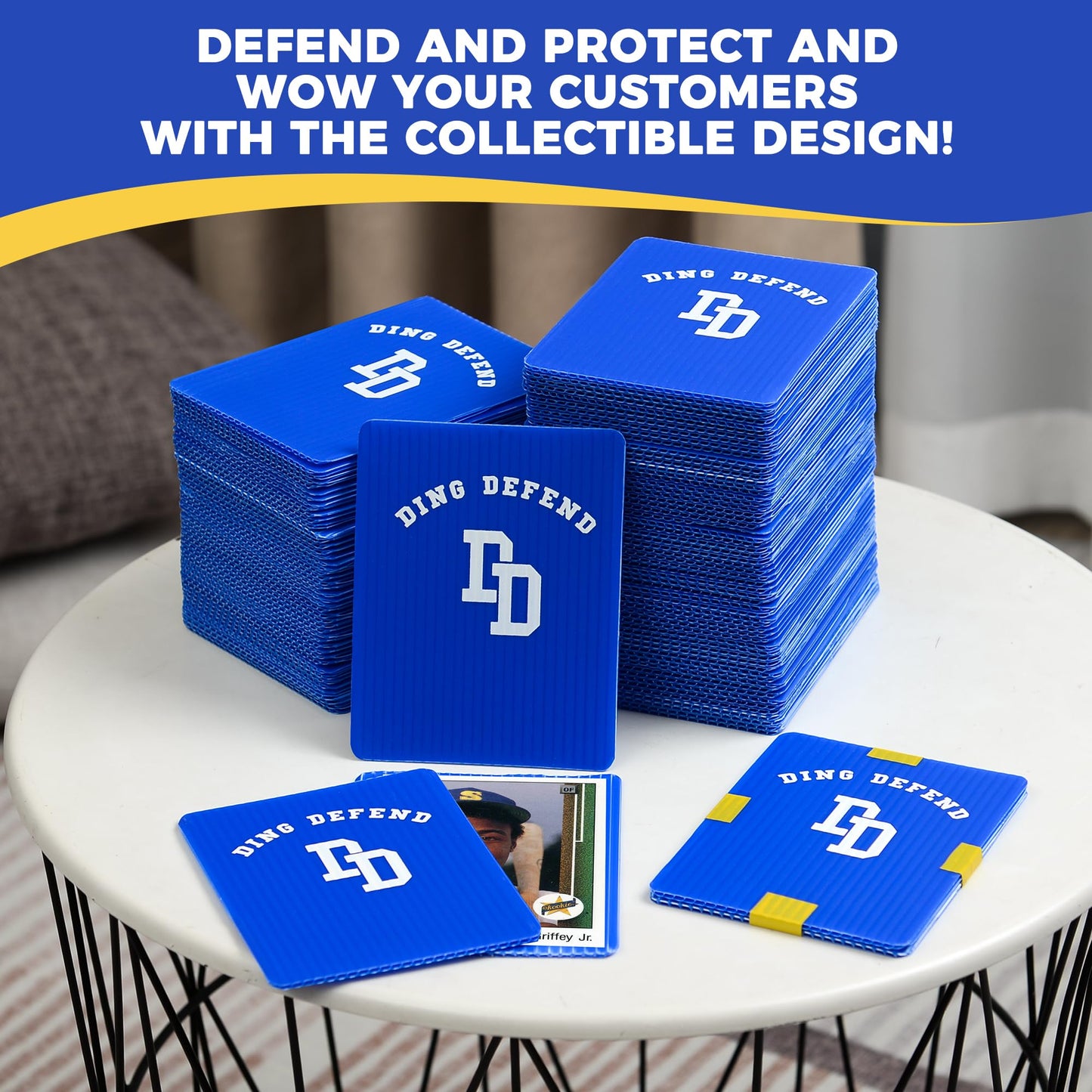 110 Pack Ding Defend Trading Card Shipping Protectors Hard Plastic Card Slab - Guard for Collectible Cards, Mailing Sheet & Hobby Supplies - 3.5 x 4.5 Inches, Blue Corrugated Packaging Pads