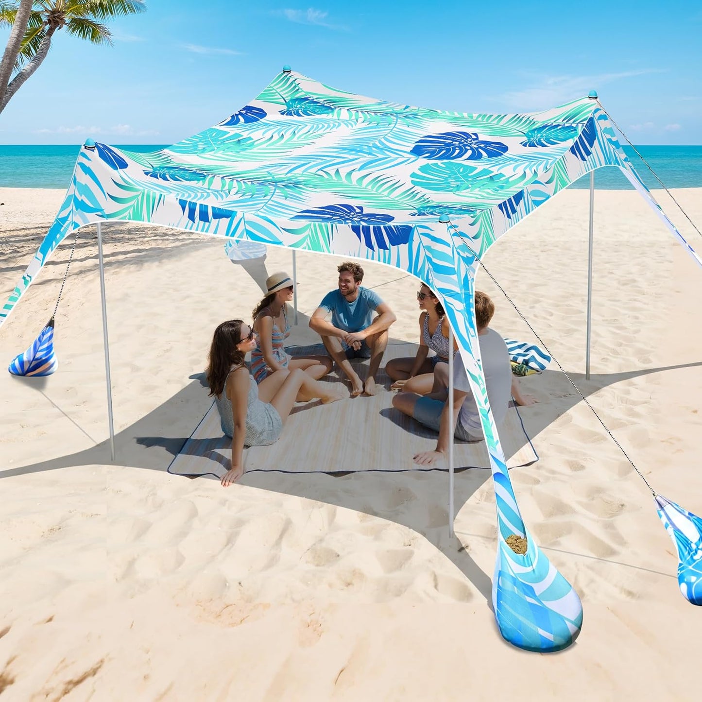 2PM SPORTS Beach Tent Canopy with UPF50+ UV Protection, Outdoor Large Beach Sun Shade Shelter for Family Picnic Camping Travel Shore Fishing, 8 Sandbags, Sand Shovel (Navy Blue, 10x10 FT)