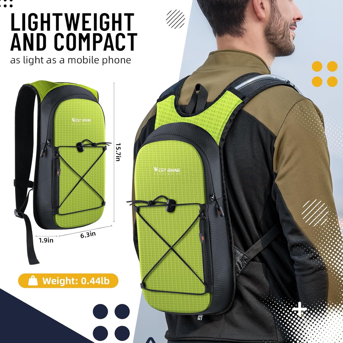 Hydration Backpack with TPU Hydration Bladder, Lightweight Hiking Water Backpack, Hydration Pack with 2L Water Bladder for Running, Cycling Climbing Camping Outdoor Sports