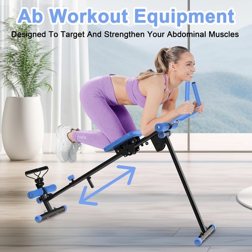 4-in-1 Ab Workout Exercise Equipment Rowing Machine Leg Press Machine Ab Glider Machine Roman Chair Fitness Equipment for Ab Workout Core Strength Training(Blue)