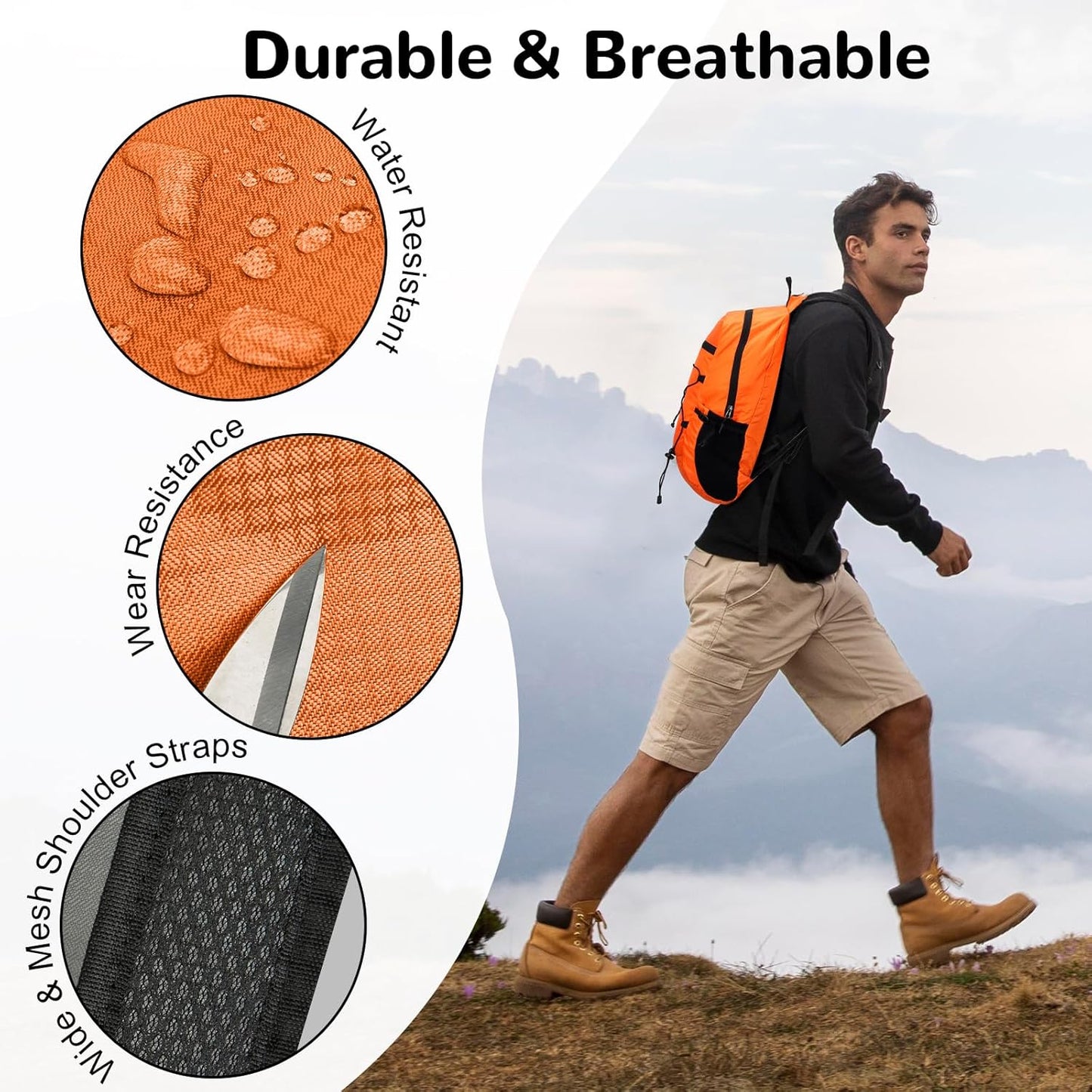 15L Small Foldable Hiking Backpack for Men Women, Packable Collapsible Daypack for Casual, Light Gray