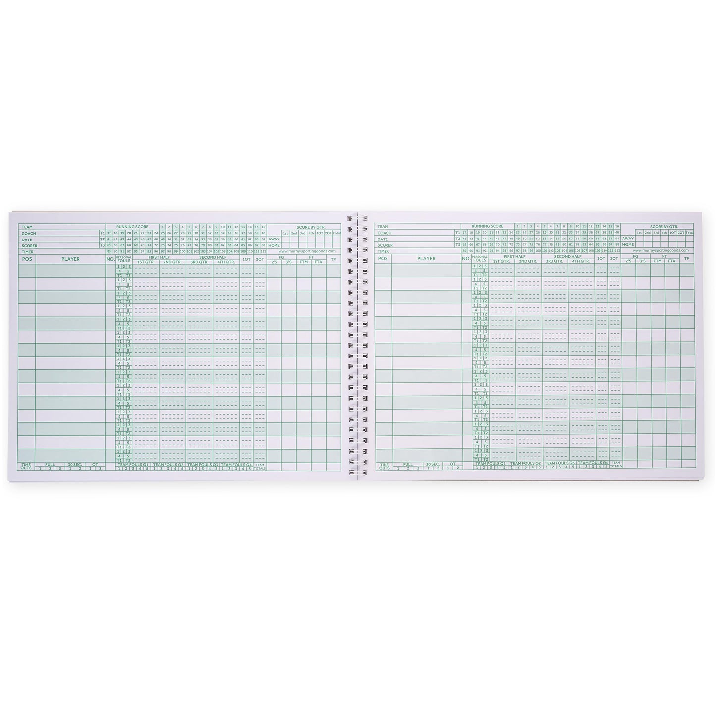 Murray Sporting Goods Classic Basketball Scorebook - 35 Games Green Score Keeper Book | Stat Tracker Scoresbook for Youth Basketball (1)