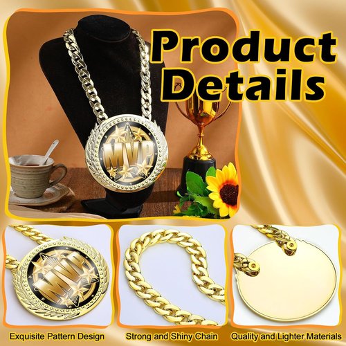 ecvepo GOAT Trophy Chain, 6 Inch Gold Medal Necklace, Sports Achievement Award for Football Basketball Soccer