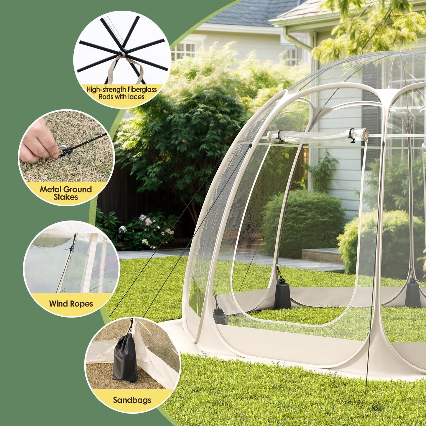 14 Person Bubble Tent with Waterproof Roof & Vent Windows – 12ft Camping Shelters,Outdoor Garden Dome Igloo with 0.15mm Thick Clear PVC, 540° Transparent camping screen room for Patio, Party, Backyard