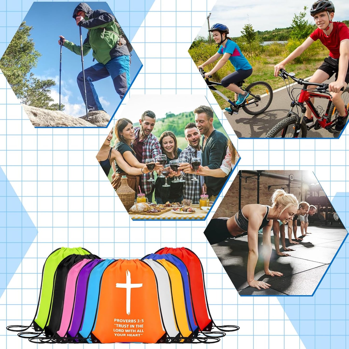 20 Pcs Christian Drawstring Church Bags Religious Drawstring Backpack Bulk Church Gifts Bags With Bible Verse Large Jesus String Bag Sunday School Gifts(Proverbs 3:5)