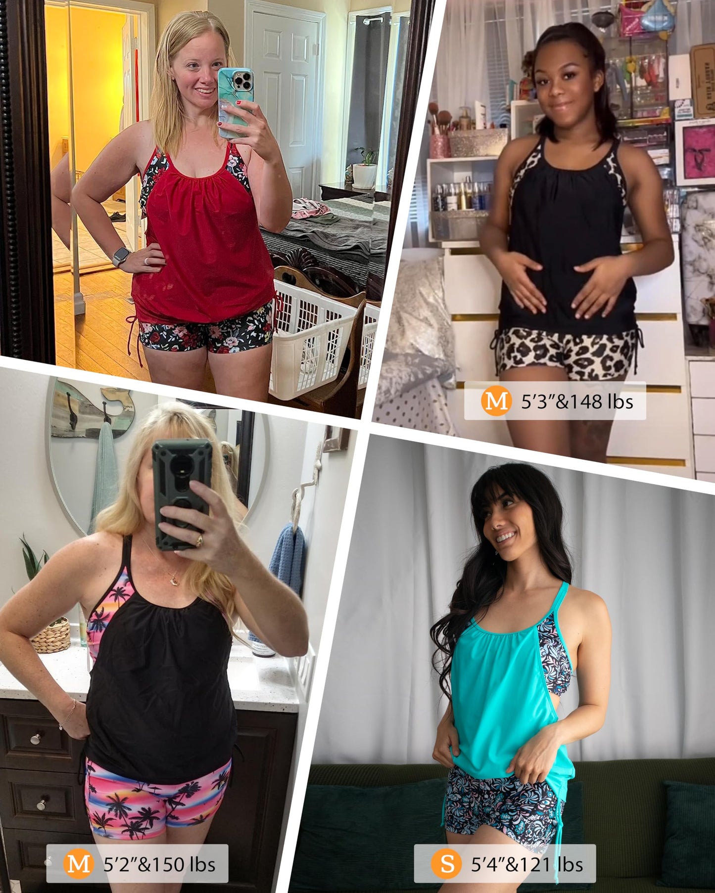 Holipick Leopard and Black Tankini Swimsuits for Women Two Piece Tummy Control Bathing Suits Blouson Tankini Top with Sporty Boy Shorts M