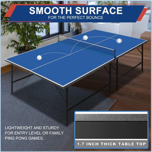 Ping Pong Table Set for Indoor, 9FT Foldable Table Tennis Table with Net, 2 Paddles, 2 Balls, Steel Outdoor Ping Pong Net Set & Frame, Multi Use Conference Table Dining Table
