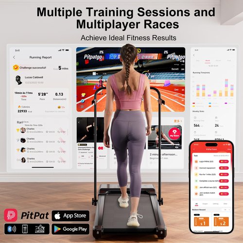 Walking Pad Treadmill with Incline and Handle bar, 300 Lbs Capacity Foldable Small Treadmills for Home with APP Remote Control and LED Display, 7.5MPH Portable Treadmill 3.0HP