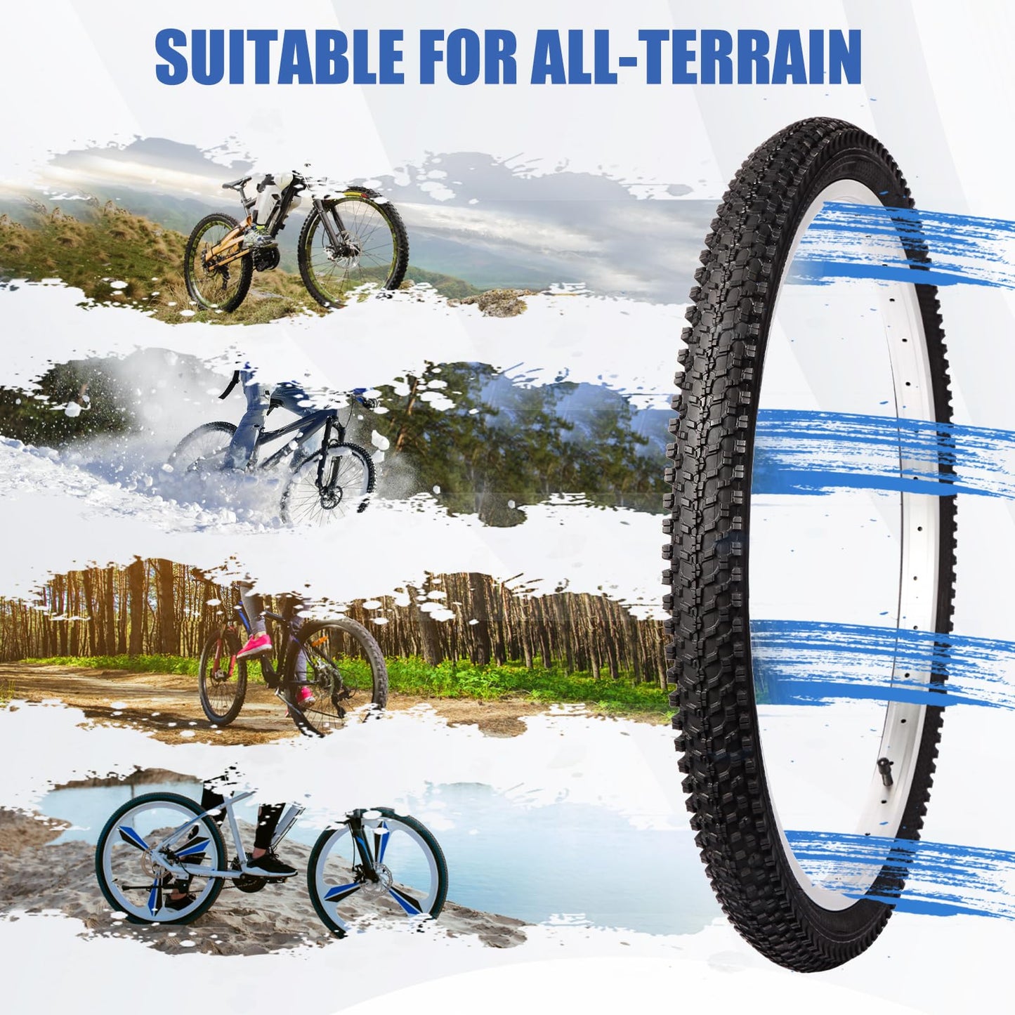 2 Pack 24" x 1.95" Mountain Bike Tire Set, 24 inch Folding Replacement Puncture-Resistant Bicycle Tires with 24 x 1.75-2.125 inch Bike Tubes and Repair Tool Kit for Mountain Bike, Off-Road Bike