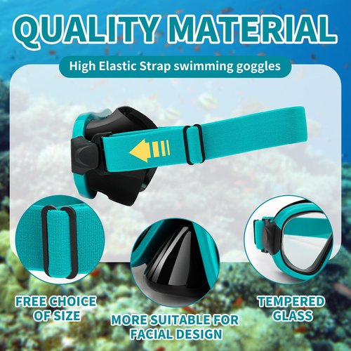Swimming Goggles Scuba Snorkeling Mask for Adults, Adjustable Elastic Knitted Strap Swim Goggles, Tempered Glass with Panoramic Scuba Snorkel Diving Mask for Adults