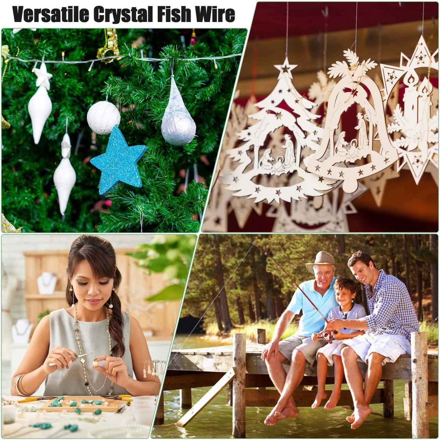 Hanging Wire Clear, Acejoz Thick Fishing Line Nylon String Picture Frame Wire with 100Pcs Crimps Sleeves 70lb Invisible Line for Balloon Garland Picture Hanging Decoration and Crafts (656 Feet)
