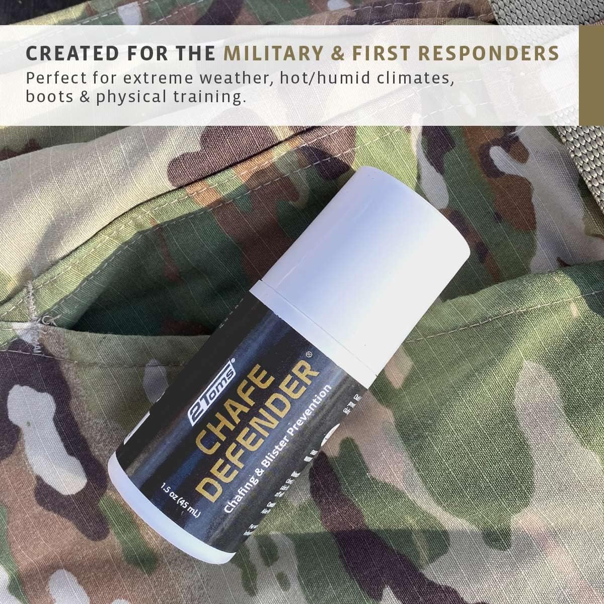 2Toms Chafe Defender, Military-Grade Anti-Chafe and Blister Prevention, All-Day Waterproof and Sweatproof Protection from Chafing and Skin Irritation, 1.5 Ounce Bottle
