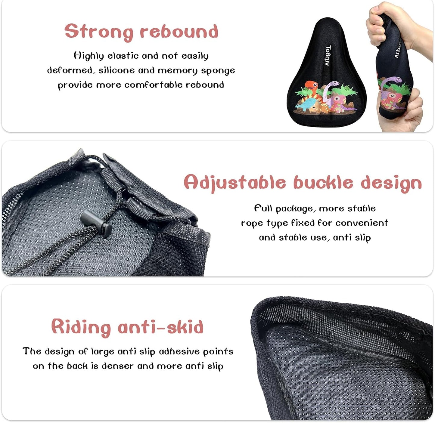 Kids Bike Seat Cushion, Kids Bike Seat Cover, with Cartoon Design, Non-Slip, Shock-Absorbing, Easy Install. Universal Fit for Boys/Girls Bicycles