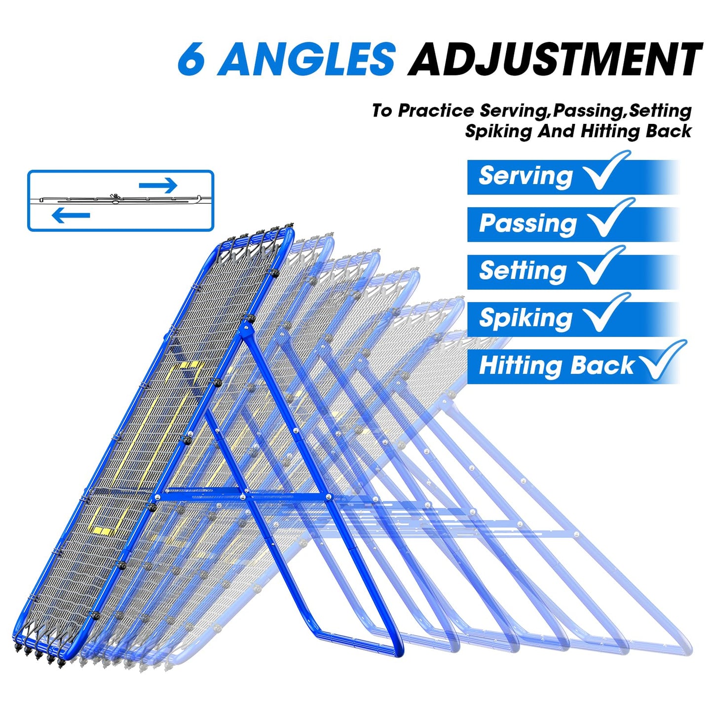 JIRTEMOT Volleyball's Rebounder, Volleyball Net System for Hitting, Blocking, Serving, Setting, Portable Volleyball Training Equipment with 6-Angle Quick Adjustments, 4.5x4FT