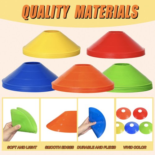 Disc Cones for Sports Training, 25/50 Pack Agility Soccer Cones with Carry Bag and Holder, Soccer, Football, Basketball, Coaching, Practice Equipment, 5 Color
