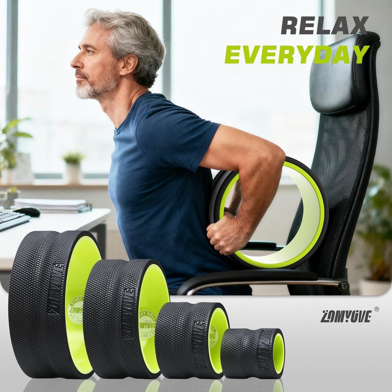 Back Roller Wheel - 4 Pack Yoga Foam Roller for Physical Therapy & Back Stretcher, Deep Tissue Massage for Pain Relief & Stretching | Green.