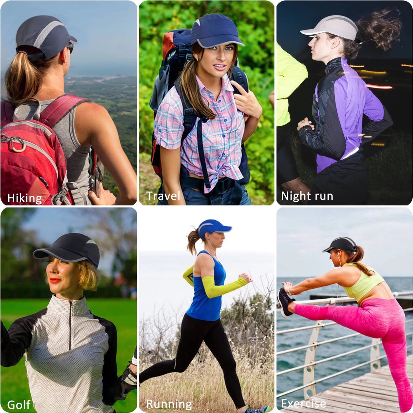 GADIEMKENSD Womens Hats Baseball Cap UPF 50+ Sun Quick Dry Lightweight Breathable Trucker Hat Outdoor Hiking Fishing Run Golf Sports Dad Mesh Reflective Running Hats Ponytail for Women Light Gray