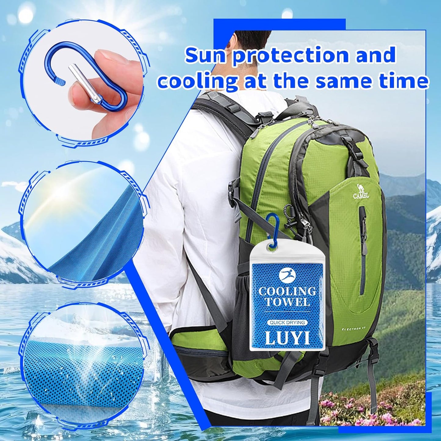 2 Pack Cooling Hoodie Towels Set, Cooling Towels for Neck and Face, Microfiber Soft Breathable Cooling Towel Bulk for Hot Weather, Gym, Sports, Yoga, Workout, Running, Golf, Camping, Hiking(Blue)