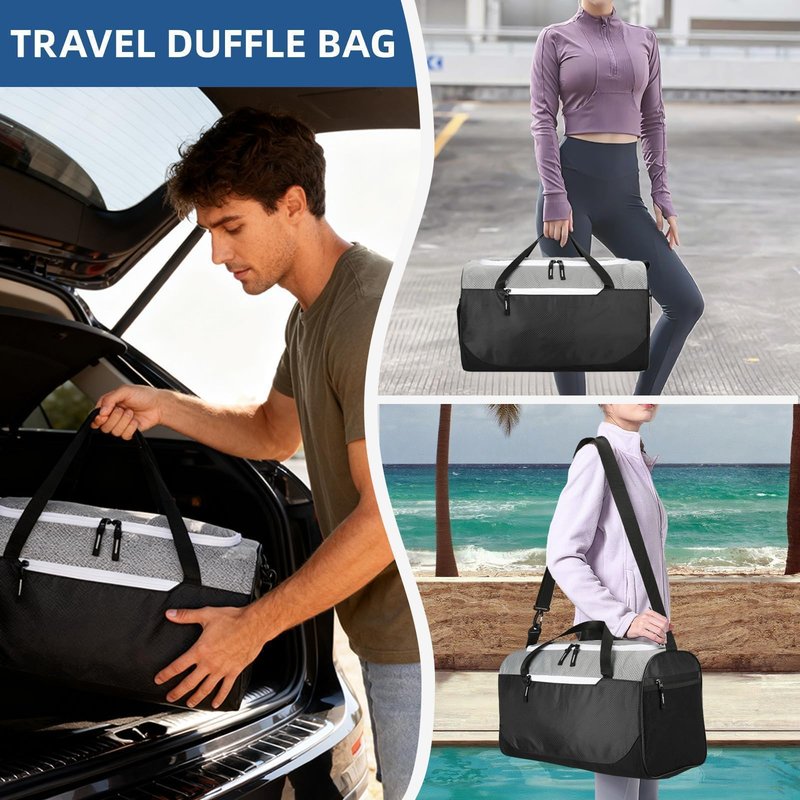 Uarition 17 inch Small Gym Bag for Men, Foldable Duffle Bag for Travel, Carry On Duffel Bags for Airplanes, Black