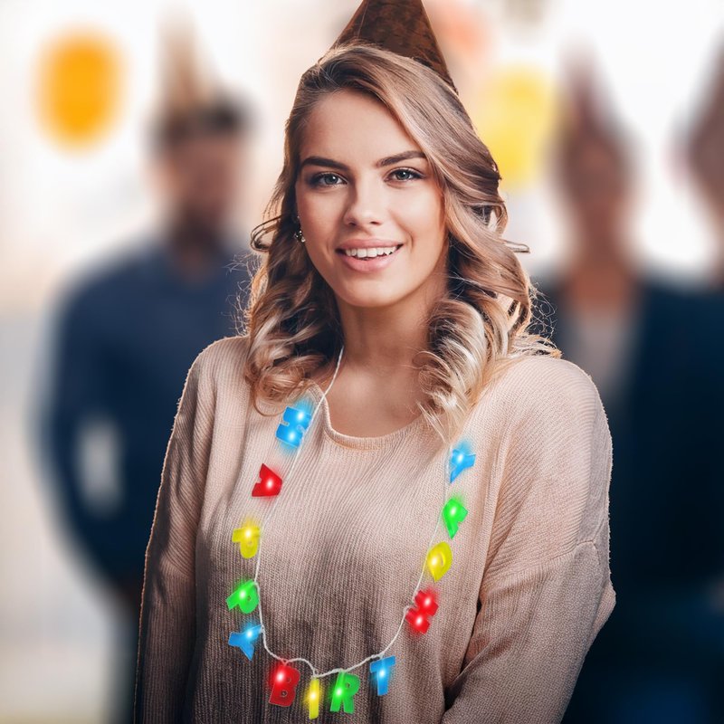 Vaulted Skulls & Co Happy Birthday Light-Up Necklace | Light Up Birthday Necklace | Birthday Letters Necklace | Party Led & Flashing Lights | Multicolor | One Size