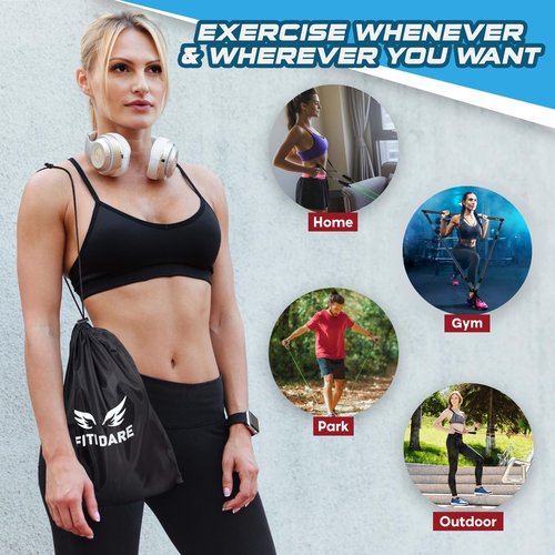 FITI DARE Multifunctional Pilates Bar Kit with Resistance Bands (25,30,35lb) and Videos | Portable Workout Equipment Home Gym for Women & Men of All Heights | Full Body Fitness Exercise Set