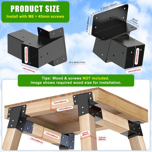 BeneLabel 4Pack 4x4 Compound Angle Brackets Heavy Duty Deer Stand Bracket Hunting Blind Brackets for Tree House, Swing Set, Observation Platform, Deers Station, Picnic Table, Play Sets