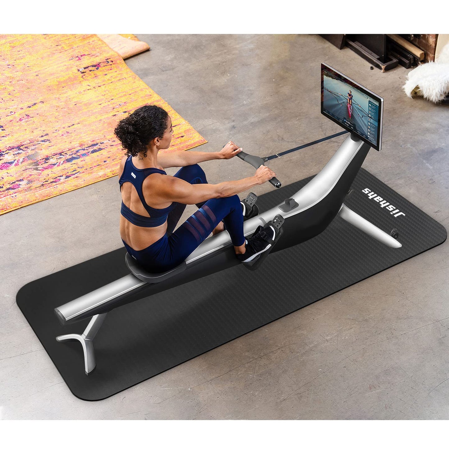 JISHAHS Universal Indoor Rowing Machine Mat- 8.5 x 2.3 FT Exercise Equipment Mat for Concept 2, Nordictrac, Peloton, Sunny, Hydrow, YOSUDA, MERACH etc. Extra Long Non-Slip and Waterproof, Under Rower Floors Protection
