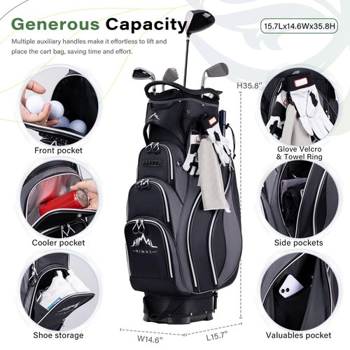 UNIHIMAL Golf Cart Bag with 14-Way Divider Top, Ample Storage Space, Men's Golf Bag with Handles and Umbrella Holder (Black-Grey)